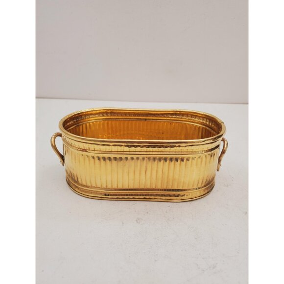 Vintage Brass Planter,- With Handles -Brass Rectangle Planter Vintage oval brass - Picture 2 of 10